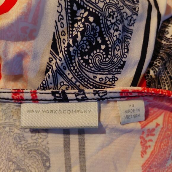 New York & Co Womens Paisley Stripe Ruffled Dress sz XS - Picture 12 of 15